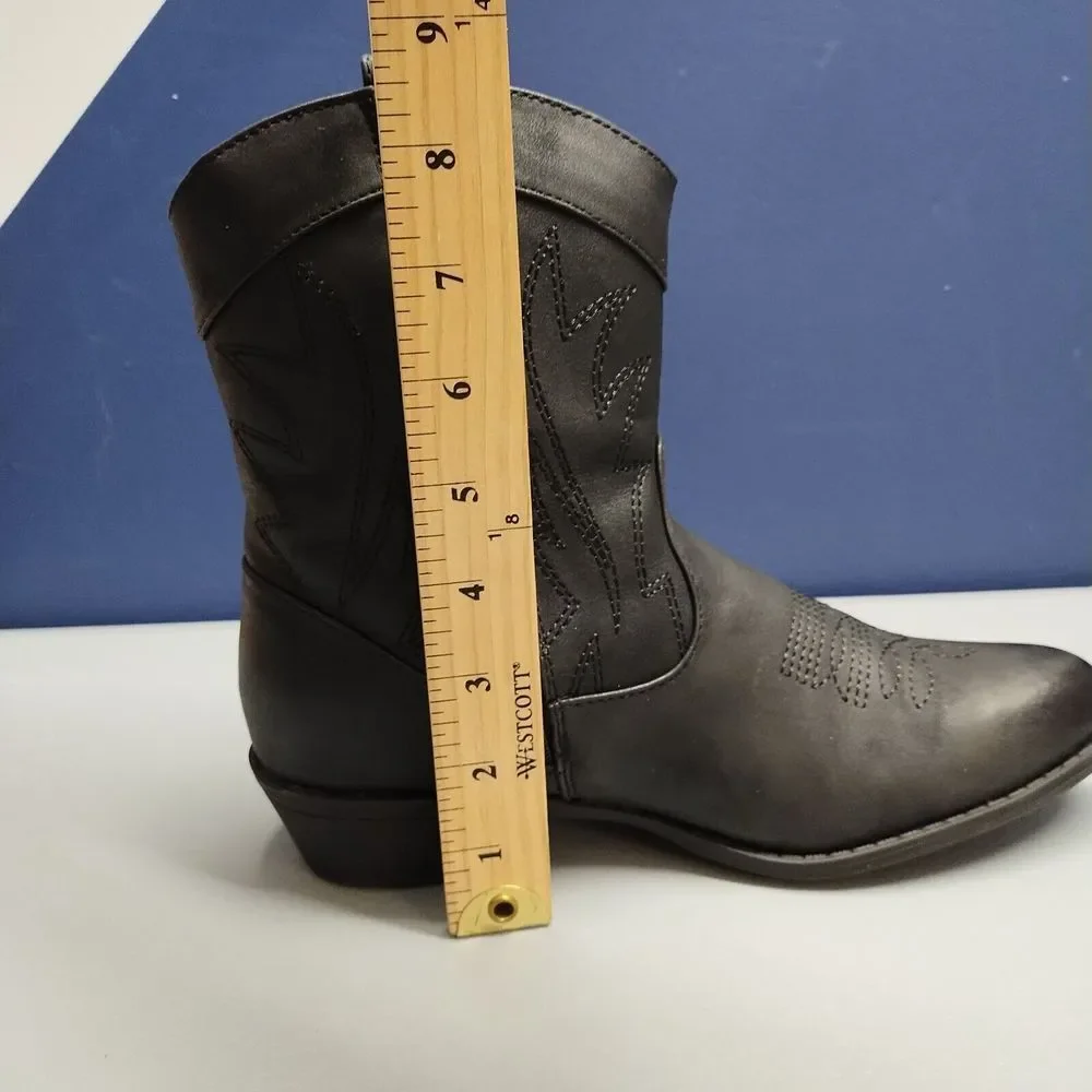 PEPPEP Western Ankle Boots‎ Womens Size 8 Black Leather Side Zipper Block Heel